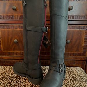 Harley Davidson black leather boot w red zip sz 10